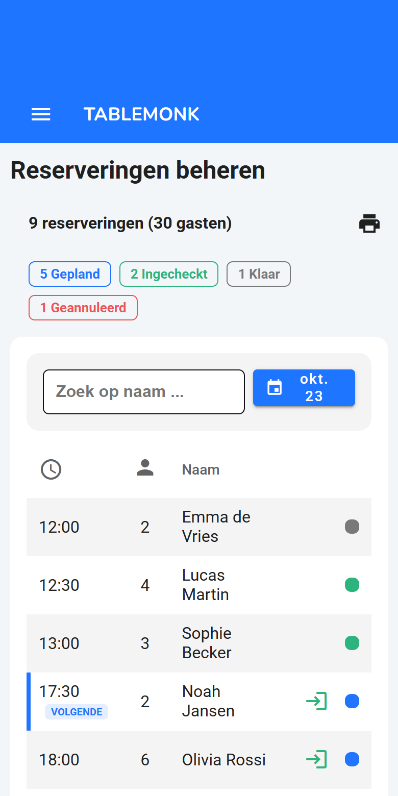 Tablemonk app on mobile